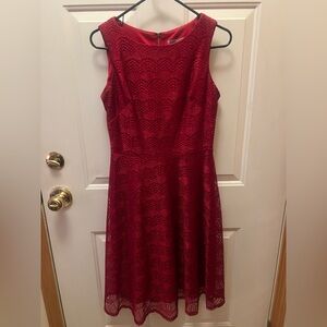 Danny & Nicole Red Lace Midi Dress.